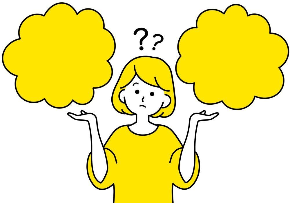 違いに悩む女性のイラストと吹き出しの比較イメージ