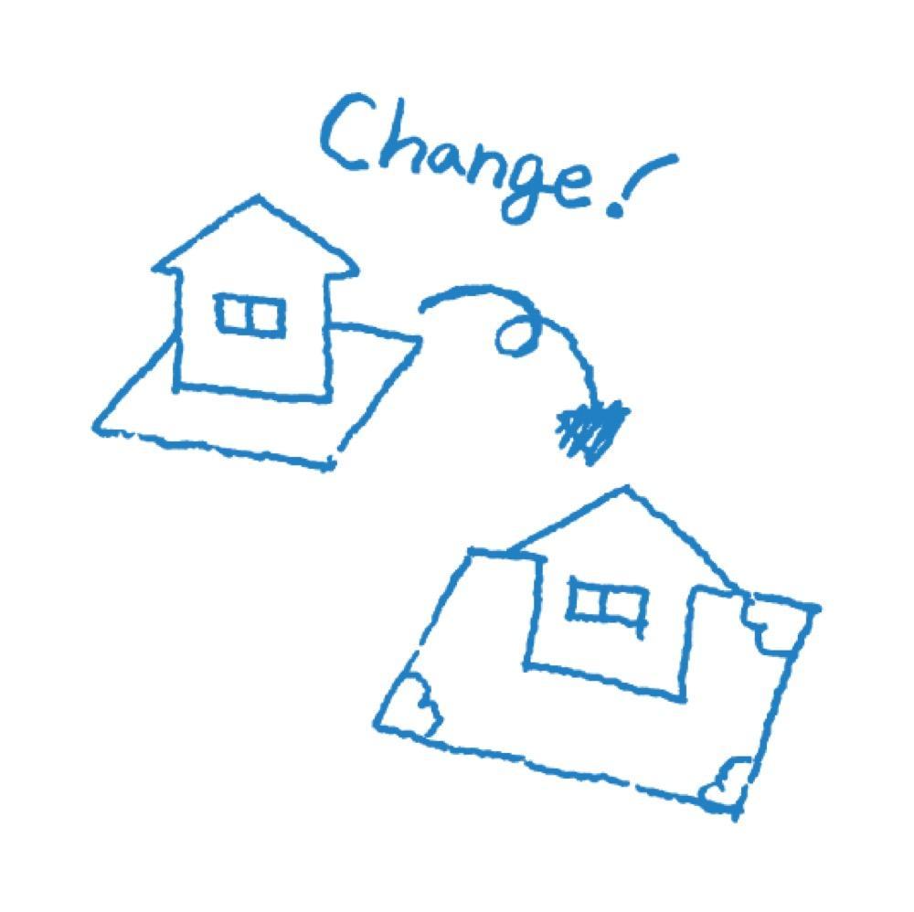 家の住み替えをイラストで表現したシンプルな図